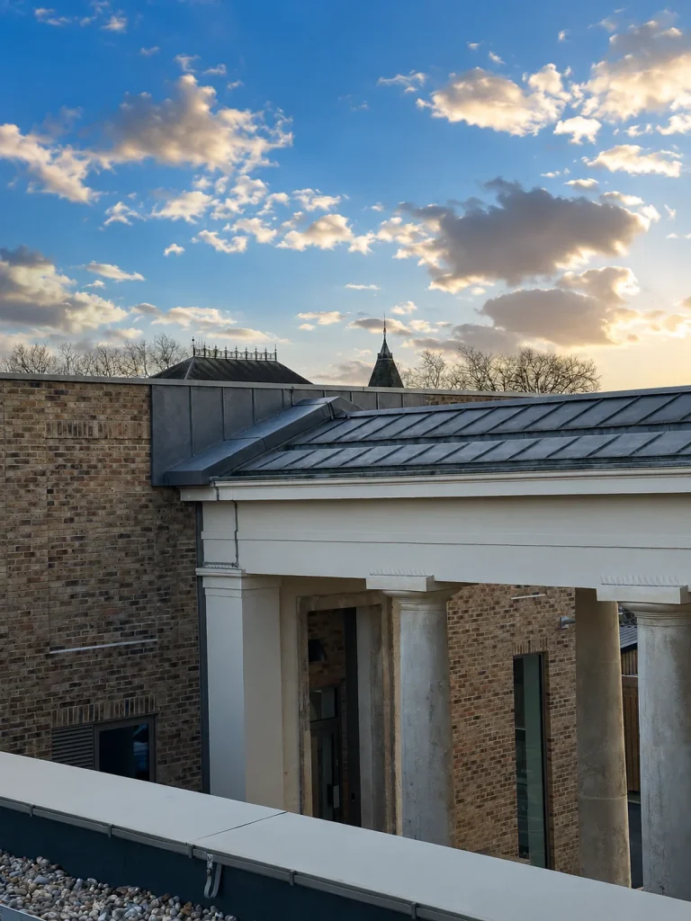 Zinc roofing on a classical commercial building by Astral Roofing